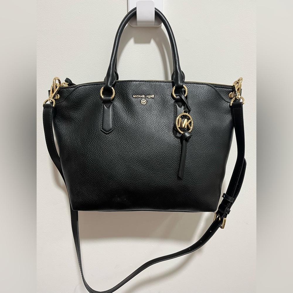 Michael Kors Elson Handbag Large Pebbled Leather Convertible Satchel Bag Black